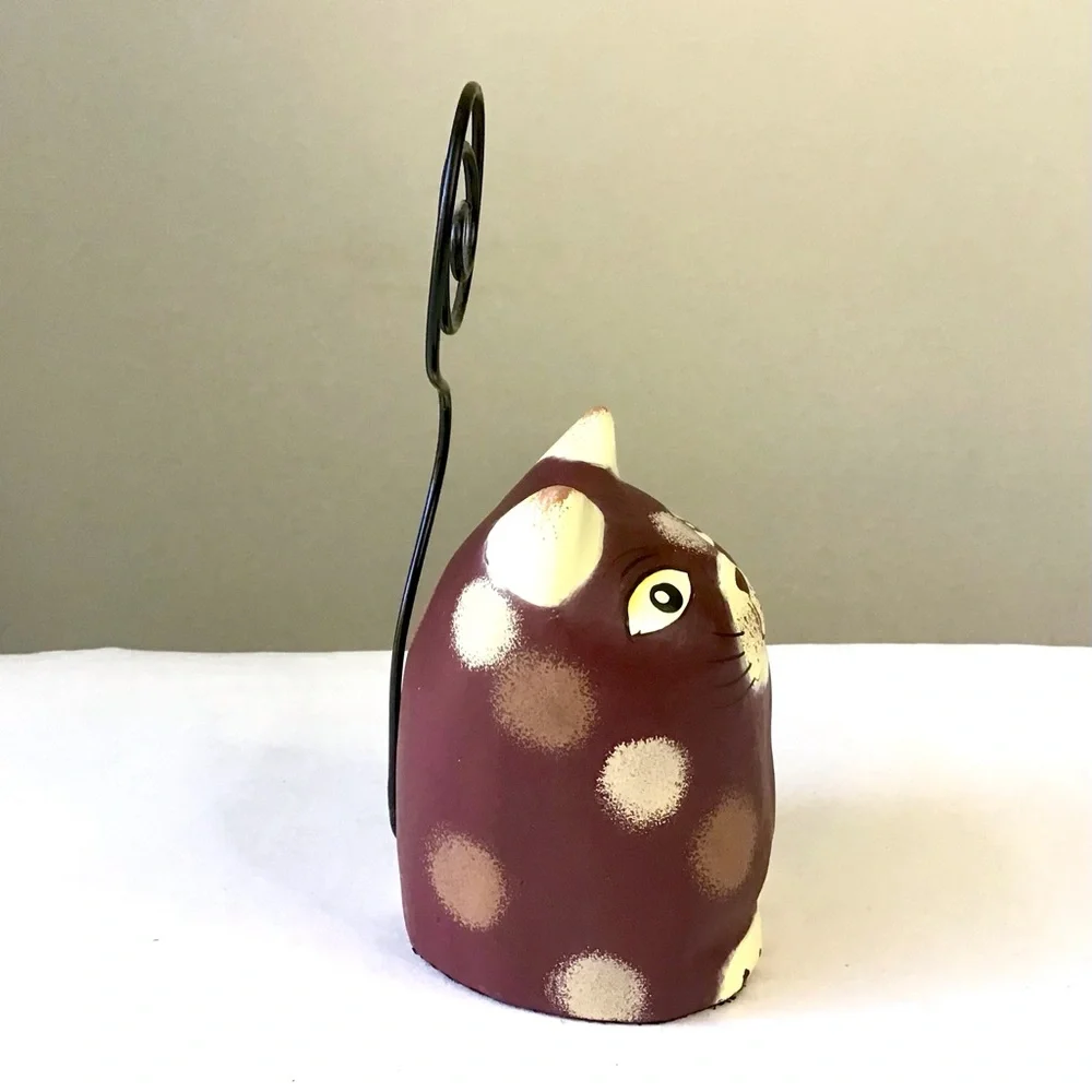Pier 1 Cat Tail Photo Card Note Holder Whimsical Kitty Folk Art Painted Wood